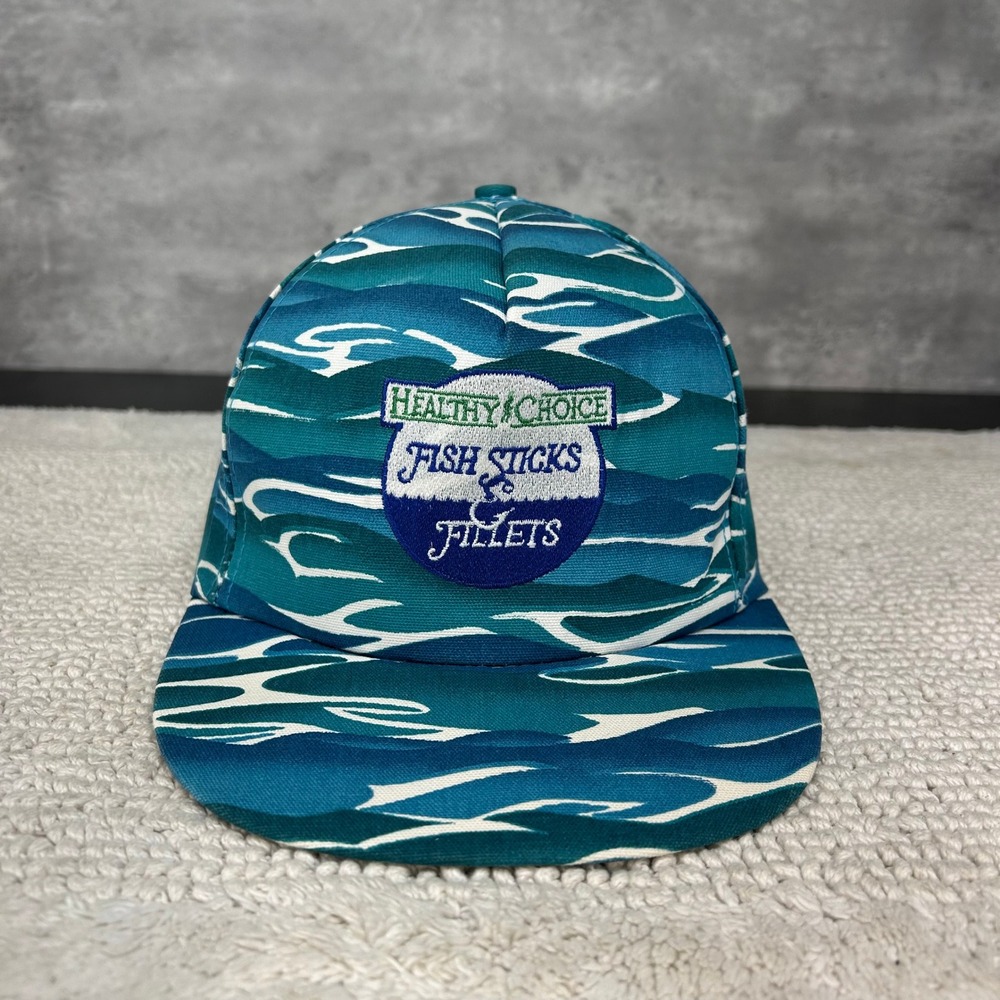 Vintage Healthy Choice Fish Sticks Filets Snapback Trucker Hat OSFA Cap USA Made